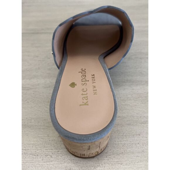 Kate Spade Blythe Mule Sandals Sz 6.5 Blue Suede Designer Minimalist Resort Chic - Picture 5 of 16